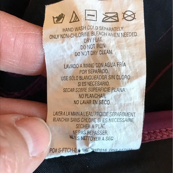 SPORTI one piece swim suit black with purple swirls. Size 34. - Picture 6 of 7